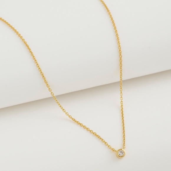 Madewell Demi Fine Cubic Zirconia Bezel Pendant Necklace 14K Gold - Picture 1 of 3